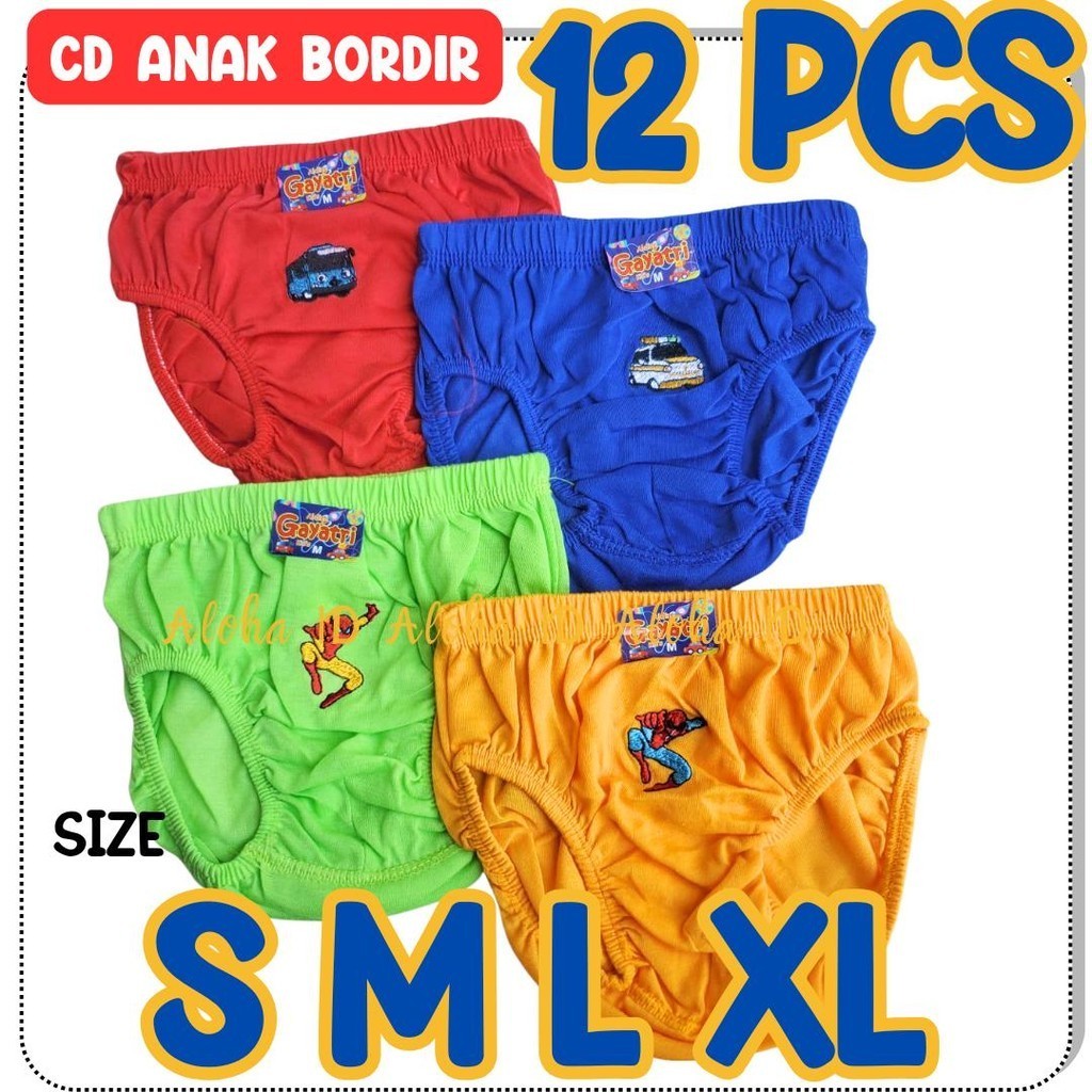 12 Pcs Sempak Celana Dalam Anak Cowok Warna Motif Kartun Bordir Celana Dalam, Anak Laki Laki Selusin