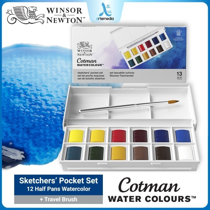 

promo ✨ -Cat Air Winsor & Newton Cotman tercolor 12 Half Pan Sketchers Pocket