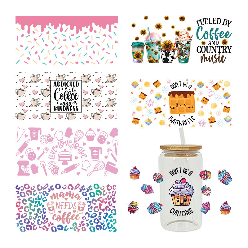 

UV DTF Transfer Sticker Cake Food For The 16oz Libbey Glasses Wraps Bottles Cup Can DIY Waterproof Custom Decals D9299