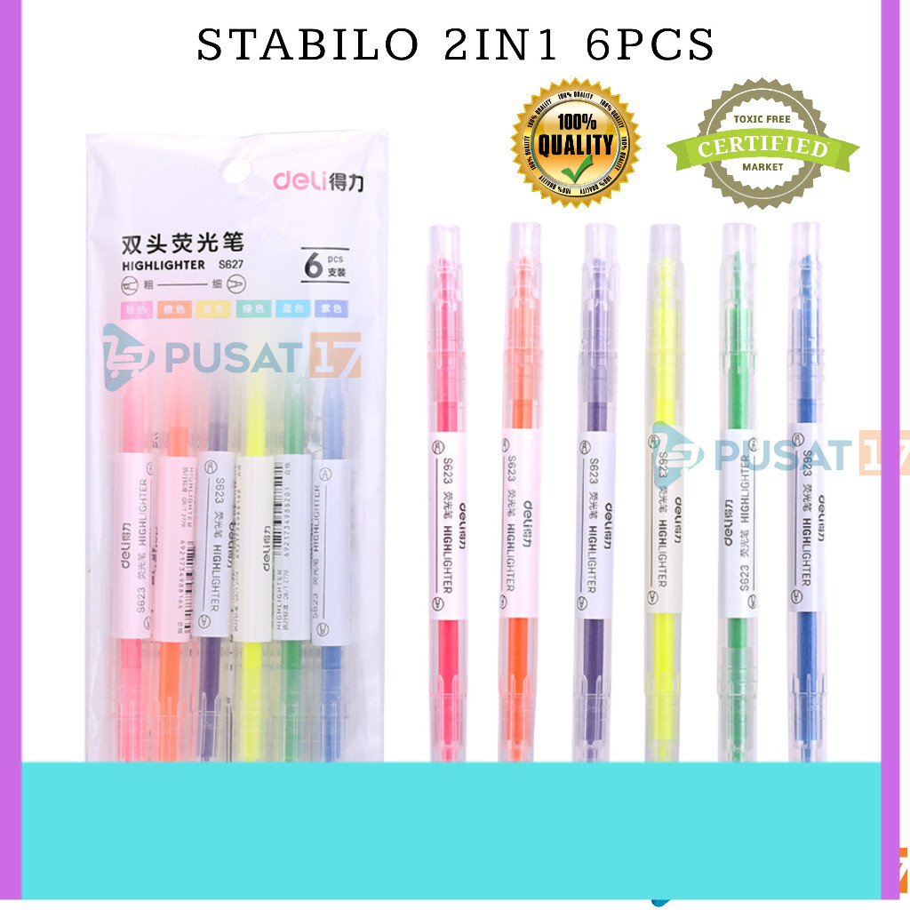 

HIGHLIGHTER STABILO WARNA WARNI ISI 6PCS 2IN1 2 ARAH / PENSIL STABILO PANJANG WARNA 2 SISI / STABILO SET / PENSIL WARNA MELUKIS MEWARNAI
