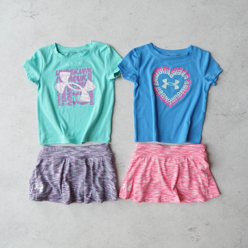 AB56YR Under Armour Kids Activewear Tee & Skort Set | size 1-7y | blue green | setelan pakaian kaos 