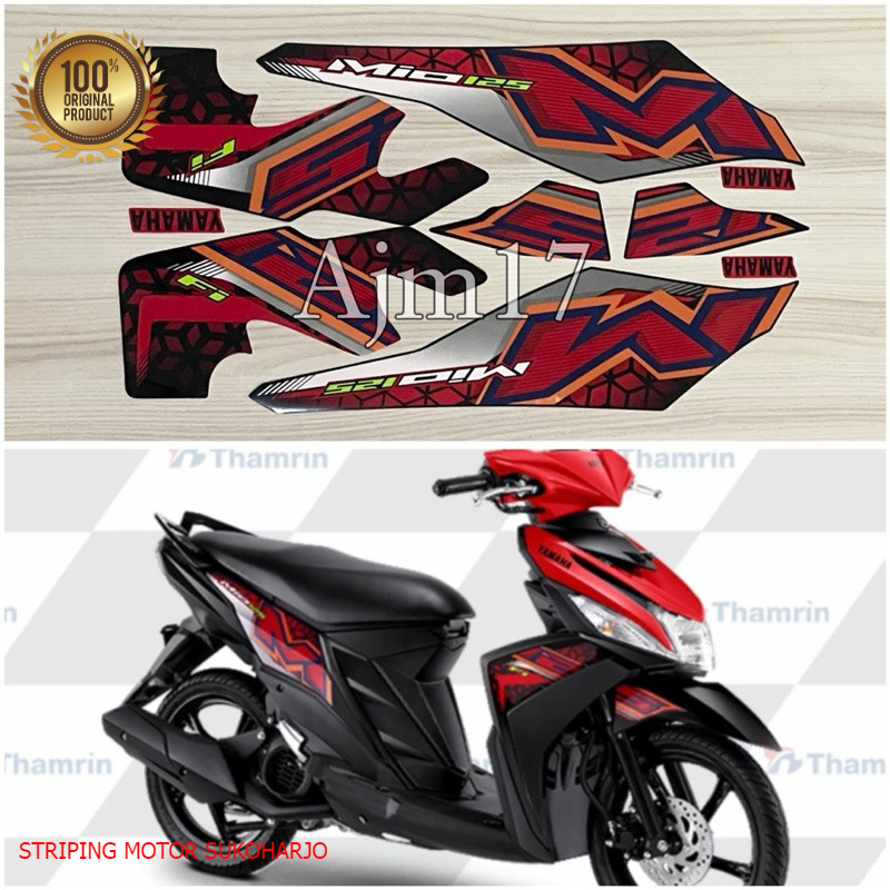 (ORI) STIKER STRIPING MOTOR MIO M3 125 TAHUN 2024 MERAH kualitas original