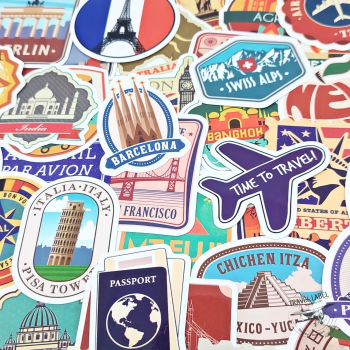 Sticker Koper 1 Set 50 Pcs Motif Traveling Negara Kota Dunia Rimowa