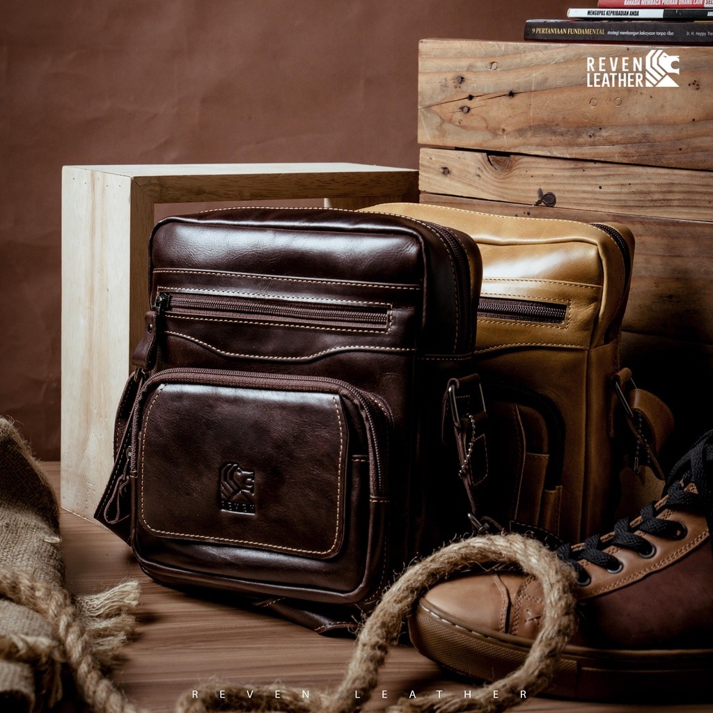 REVEN LEATHER - Tas selempang pria kulit asli Reven Breaker Slingbag kulit premium model terbaru tas