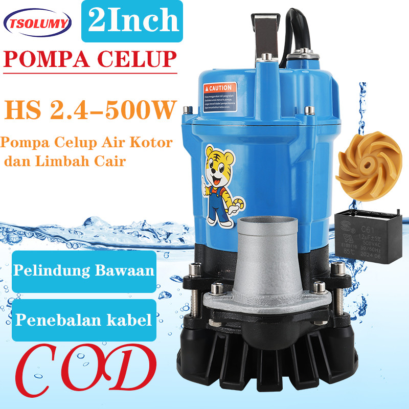 Pompa Celup Air Kotor 500W Submersible Pump 2 inch TSOLUMY Pompa Kolam Ikan / Banjir Pompa Kolam Ika