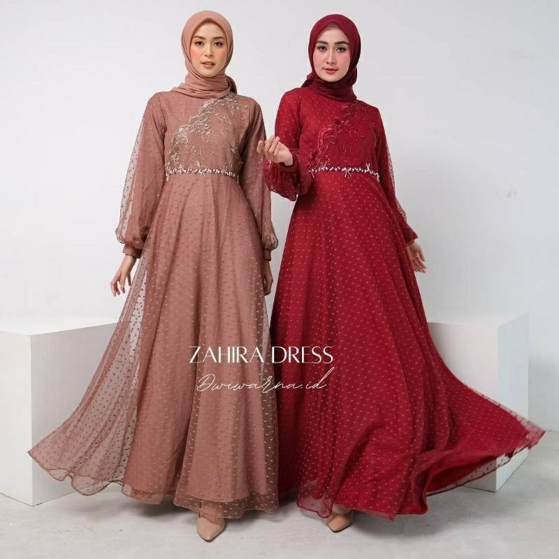 Zahira dress brokat tile mewah elegan cantik dress terbaru - GAUN MUSLIMAH - GAUN FULL BROKAT - GAUN
