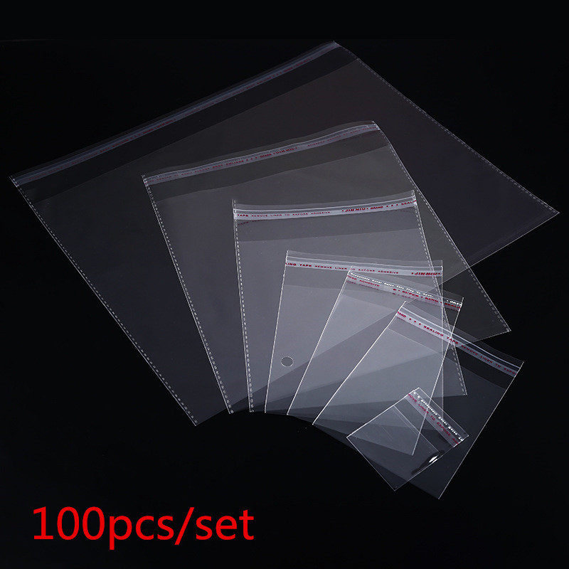 

100pcs Multiple Size Clear Self-adhesive Cello Cellophane Bag Self Sealing Small Plastic Bags For Candy Packing Resealable Bags