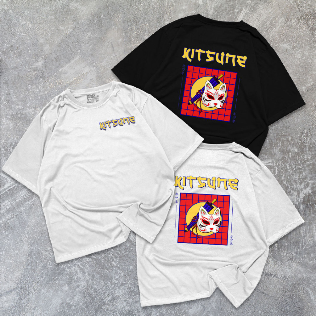 Fregi Kitsune Kaos Oversize T-Shirt Cowok Premium Kaos Pria Lengan Pendek Kaos Jumbo