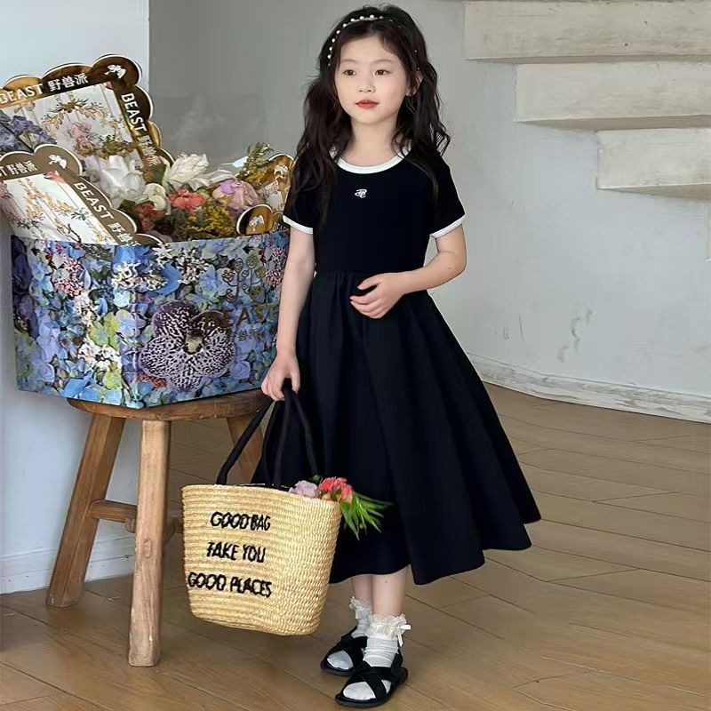 Dress Pricess Anak Perempuan Dress Panjang Anak Perempuan Gaun Anak warna hitam dan putih Hollow