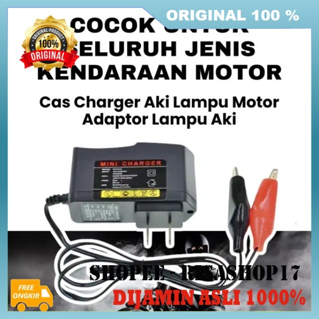 Adaptor Charger Aki Case Aki Motor 12 Volt Charger Aki Portable Pengecas Aki Motor 100% ASLI