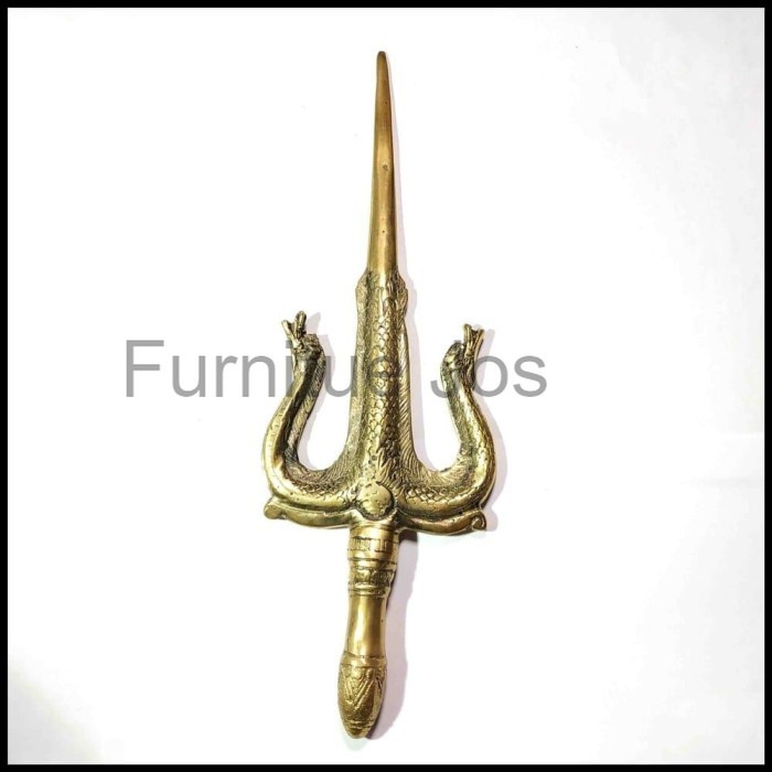 Tombak Trisula Naga Kembar Kuning Emas FJ34234
