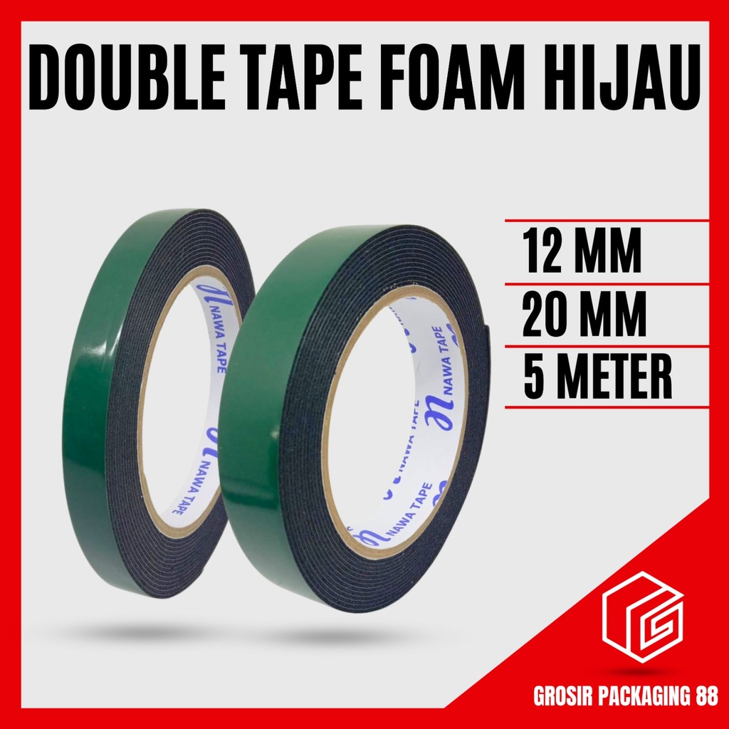 

Double Tape Foam Hijau 1/2” 1" Inch 12MM 20MM 5M Solatip Isolasi Bolak Balik Lakban Dua Sisi Dobel Sided Tape Perekat Busa Bukan Nachi