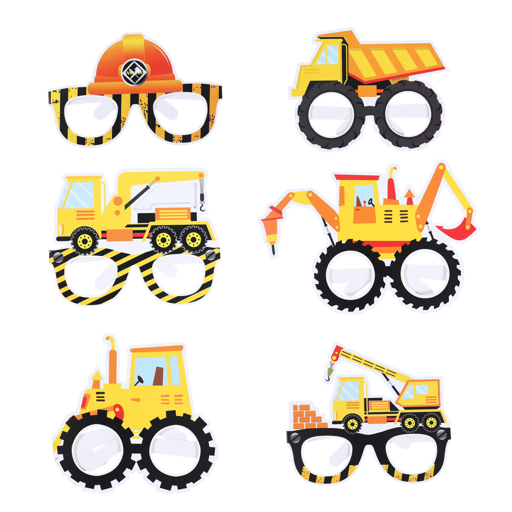 Construction Paper Glasses Disposable Tableware Birthday Decoration Boy Excavator Tractor Constructi