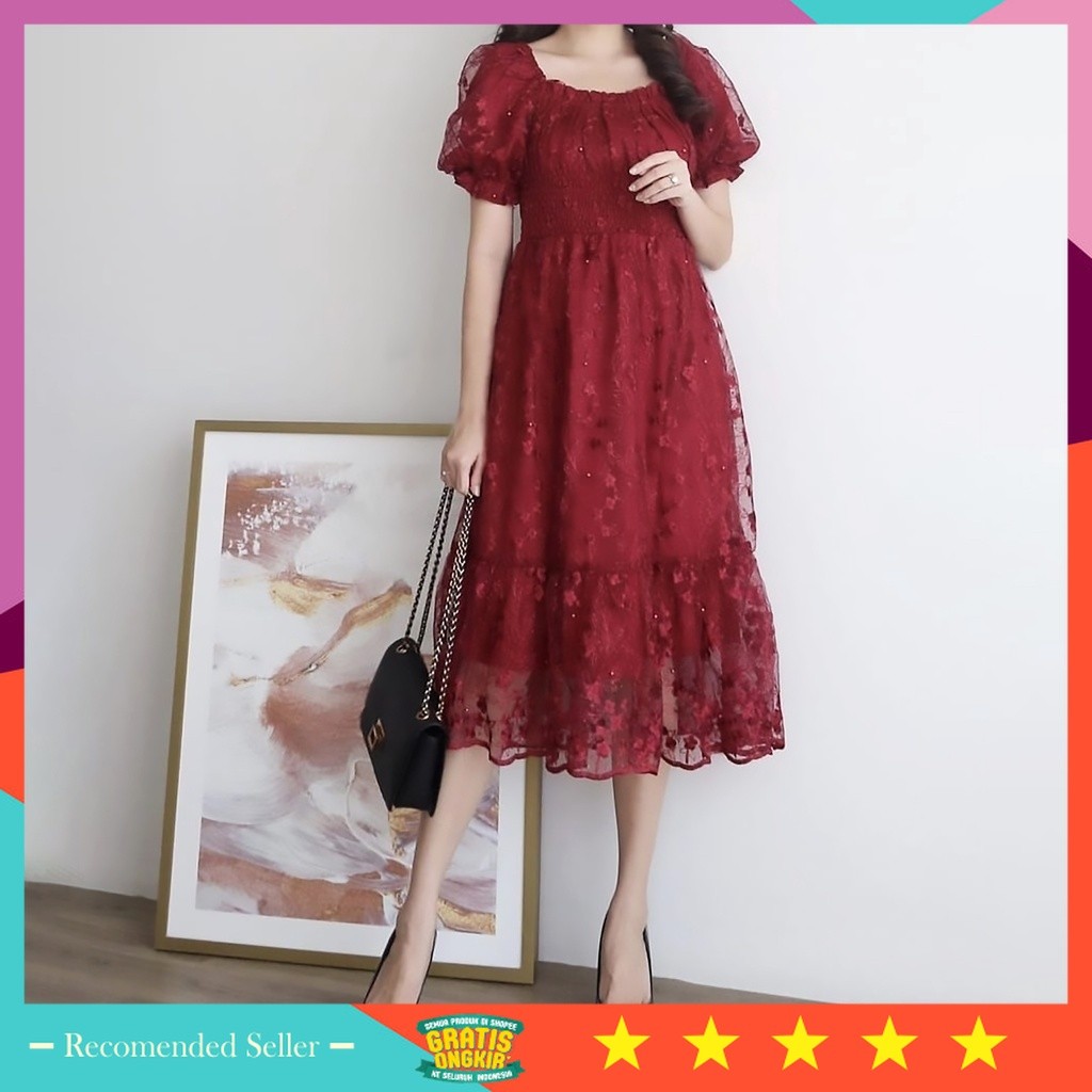 Baju Lebaran Natal Tahun Baru Murah Cantik Anggun Elegan / MINI DRESS BRUKAT MELDY | REKOMENDASI BAJ