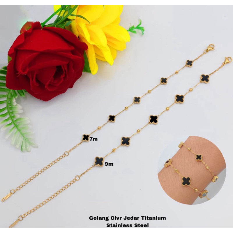 gelang rantai clover rantai bola bola titanium wanita
