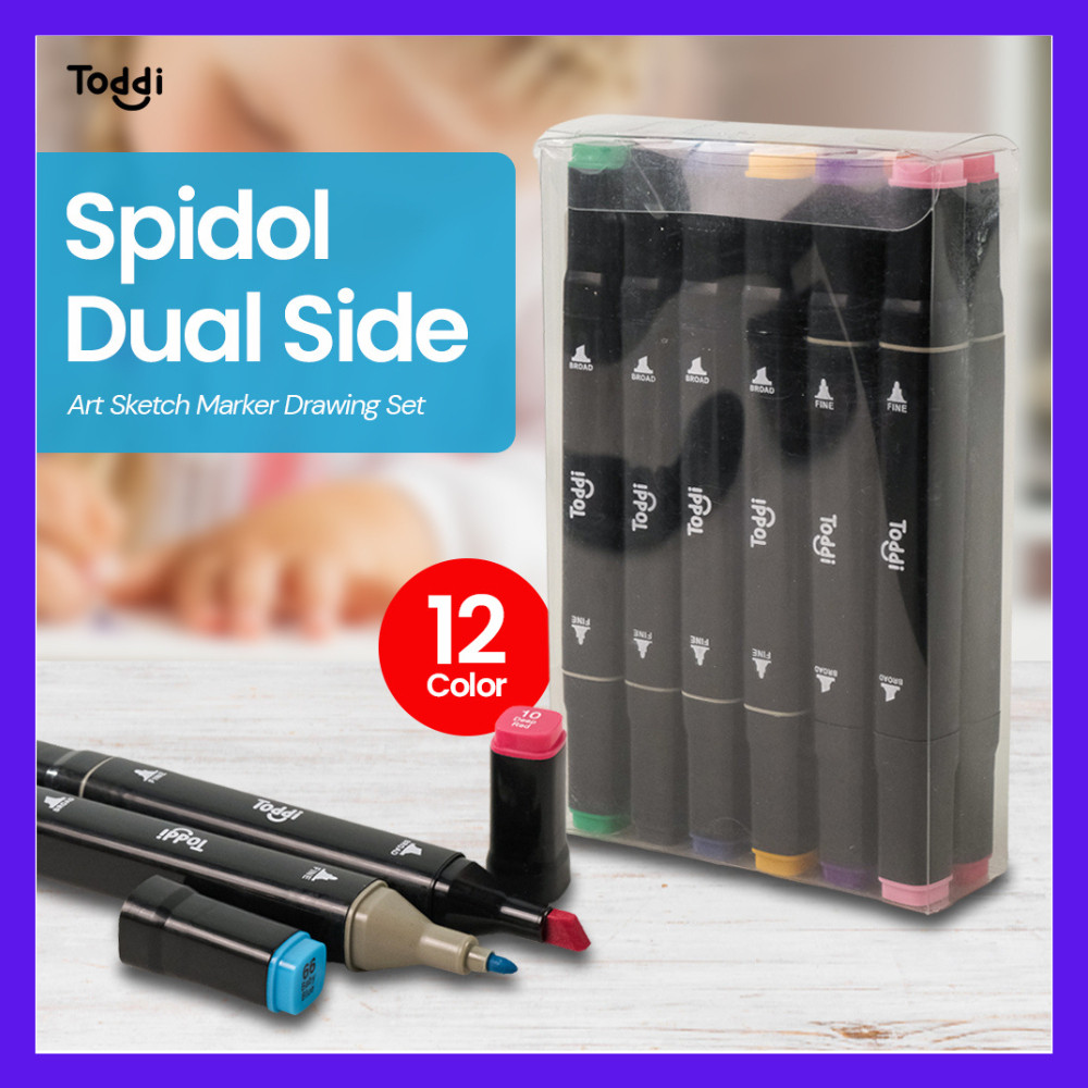 

Sweety Store Indonesia-Spidol Dual Side Art Sketch Marker Drawing Set 12 Color Spidol Warna Warni 1 Set Sketch Marker 2 Tip Touch Marker Stabilo Spidol Warna Sketsa Umum Dua Sisi Kepala Tulis Luas dan Halus-COD