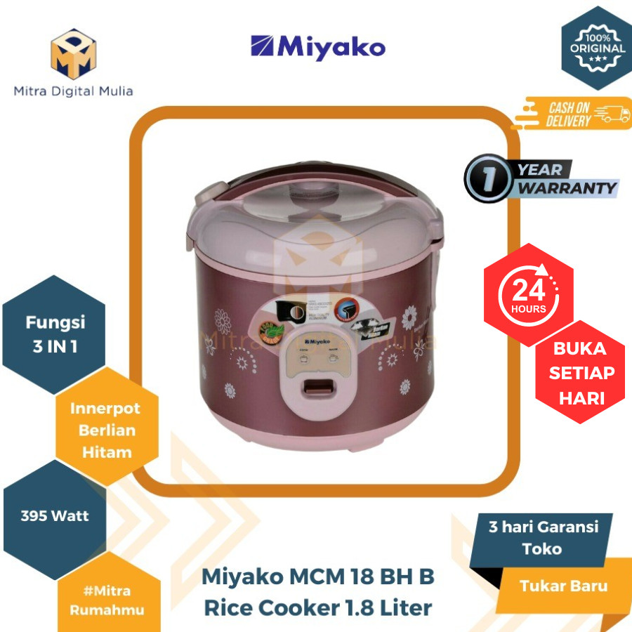 Miyako MCM18BHB Magic Warmer Plus Rice Cooker Penanak Nasi 1.8 Liter Panci Nanoal Berlian Hitam Anti