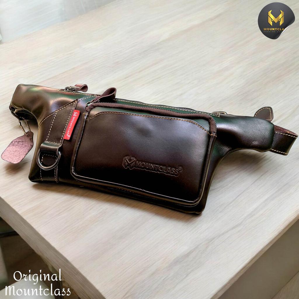 Tas Selempang Waistbag Pinggang Pria Kulit Asli Slempang Waist Bag Slingbag Multifungsi Kulit Sapi A