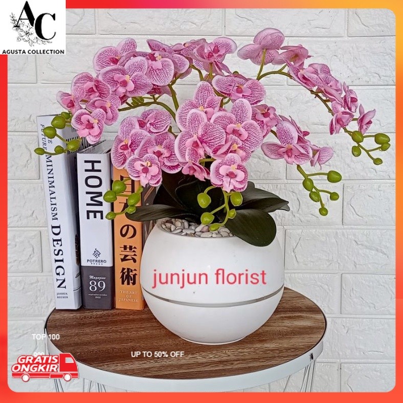 Bunga Dekorasi / bunga anggrek bulan kain artificial pot Bola//bunga anggrek plastik//anggrek hias m