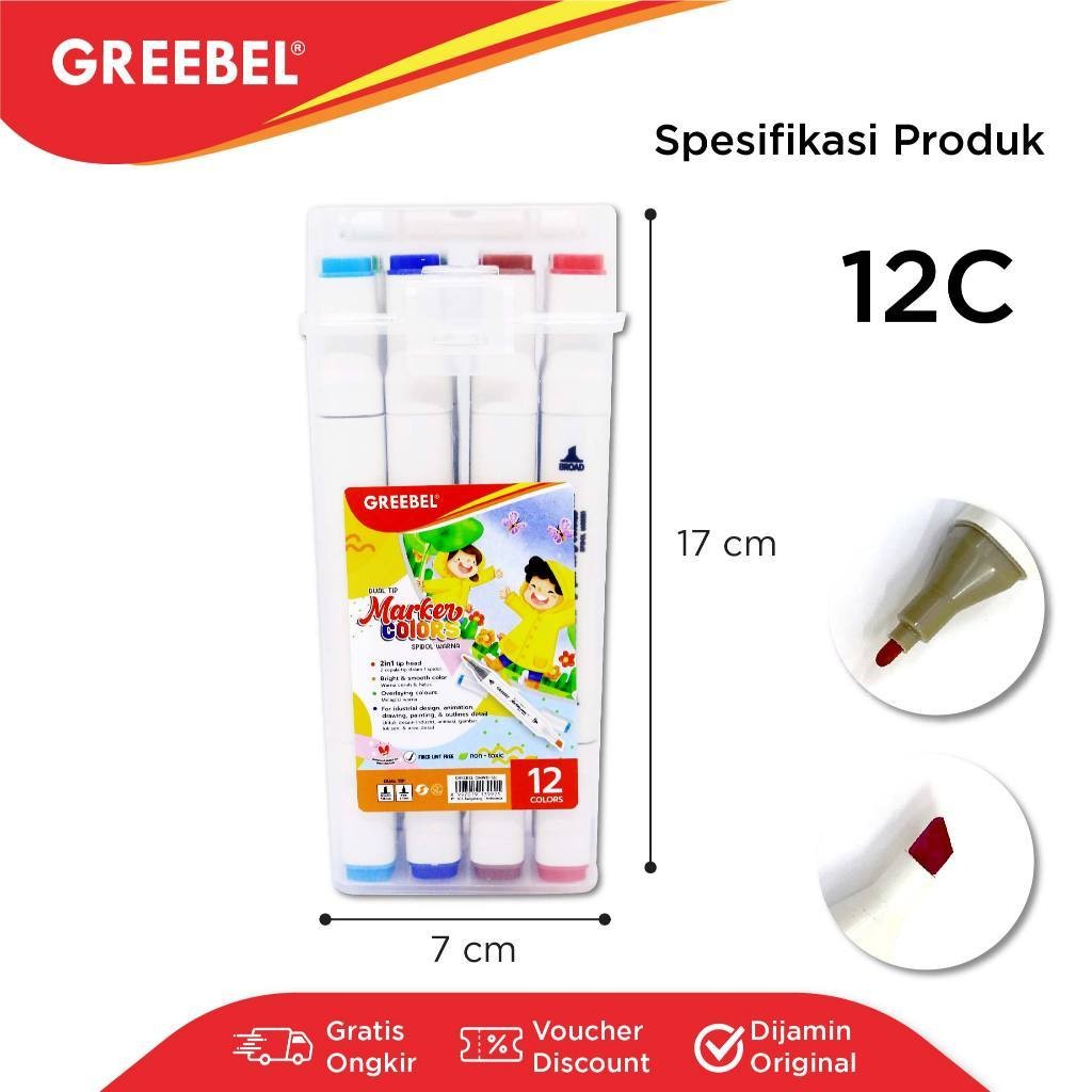 

GREEBEL Water Marker Dual Head Spidol Sketsa Water Based Warna Warni Isi 12 Dan 24 Warna