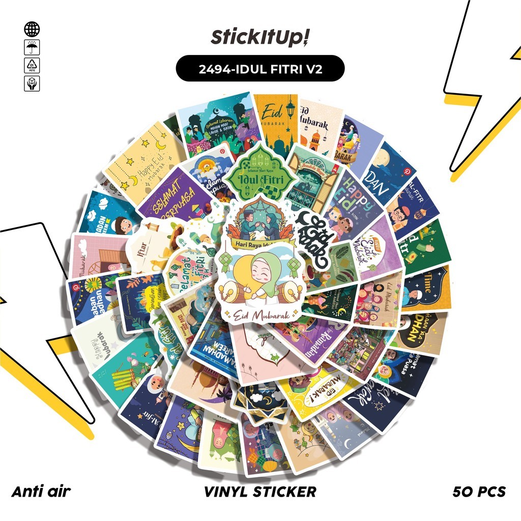 

COD✨ 50 Pcs Stiker IDUL FITRI V2 Lucu Anti Air Untuk Dekorasi Notebook Sepeda Skateboard Handphone DIY
