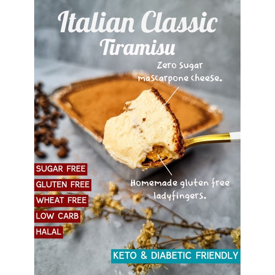 

Italian Tiramisu Cake - Halal, Sugar Free, Gluten Free, Diet, Keto - SMALL