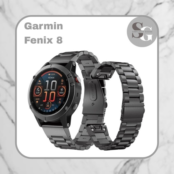 STRAP GARMIN FENIX Rantai Stainless Steel 22mm untuk Smartwatch Fenix 8 47mm dengan Tiga Bead 8 47MM