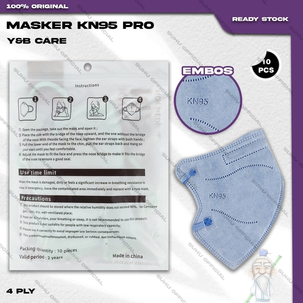 ACEH.ANL131450  Masker KN95 PRO Y&B CARE 4Ply isi 10Pcs Putih Hitam Warna Warni 95PRO KN 95 PRO 4 Pl