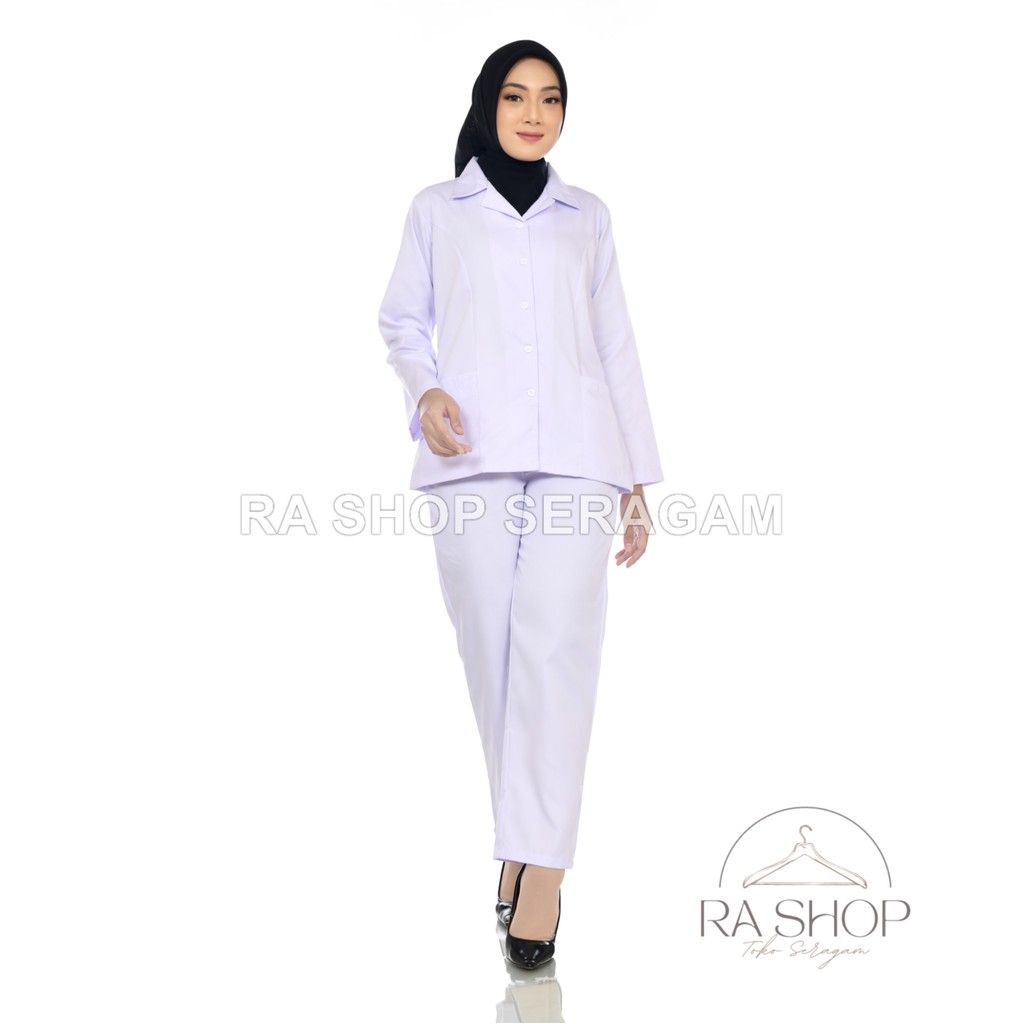Setelan Seragam Perawat/Bidan Blazer - Outfit Wanita Putih Elegan dengan Pilihan Rok/Celana