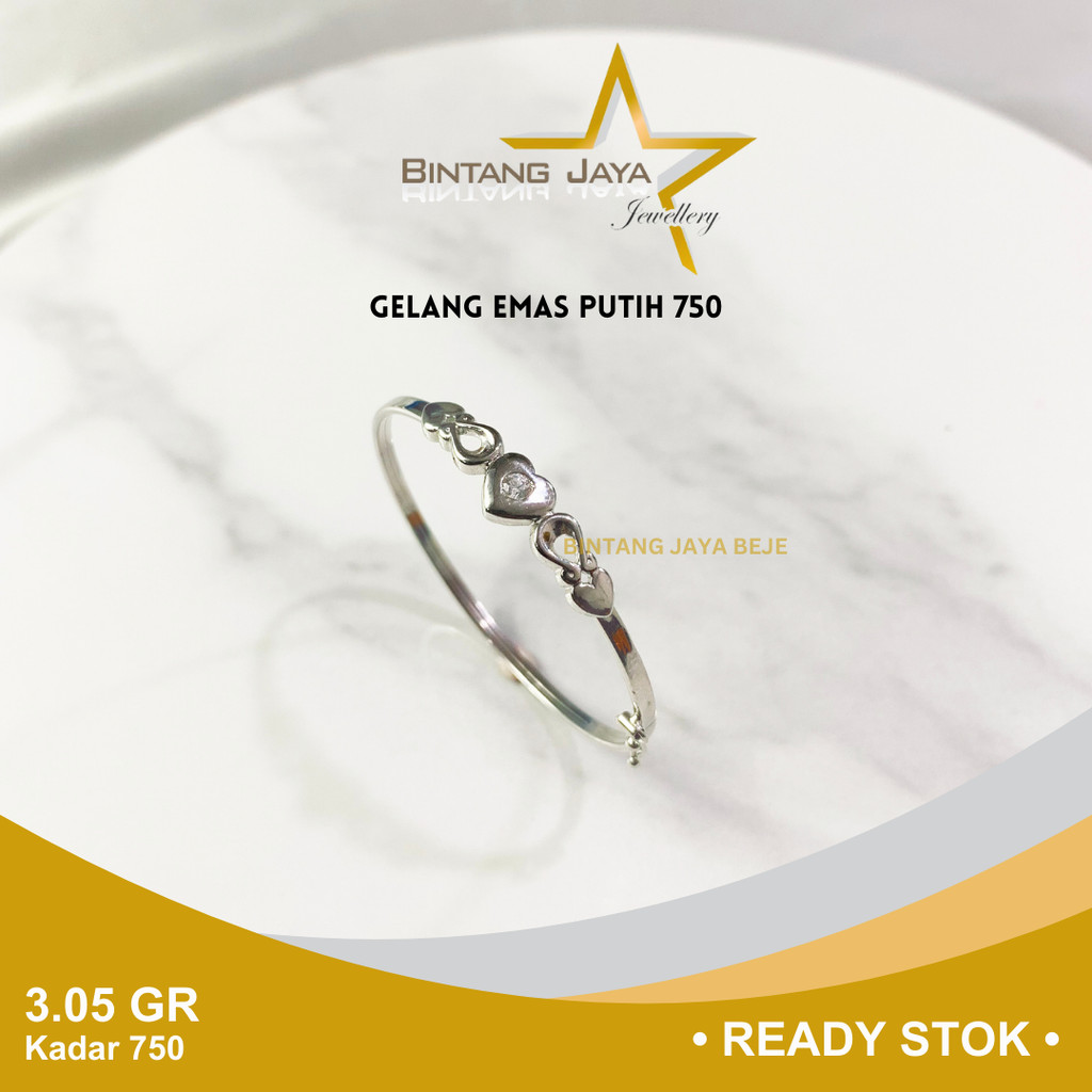 Gelang Emas Putih Whitegold An4k Kadar 750 17K Berat 3.05 gr gram Model Love Glg Tangan White Gold B
