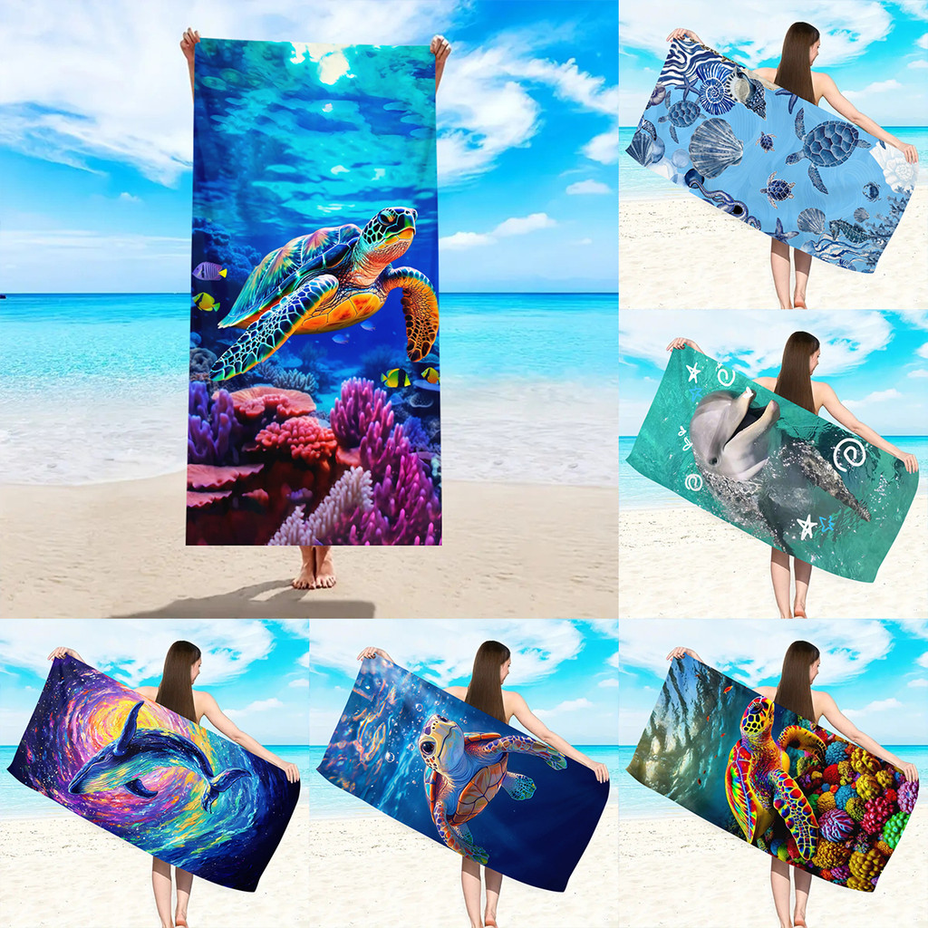 1pc Beach turtle animal printed beach towel, quick drying absorbent beach towel, outdoor sports swim