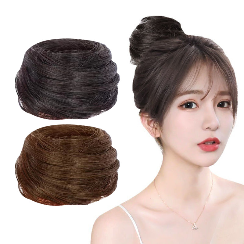 Karet Scrunchie Ikat Rambut Palsu Cepol Wanita Sanggul Lurus Elegant Pesta Daily Hangout Jalan Jalan