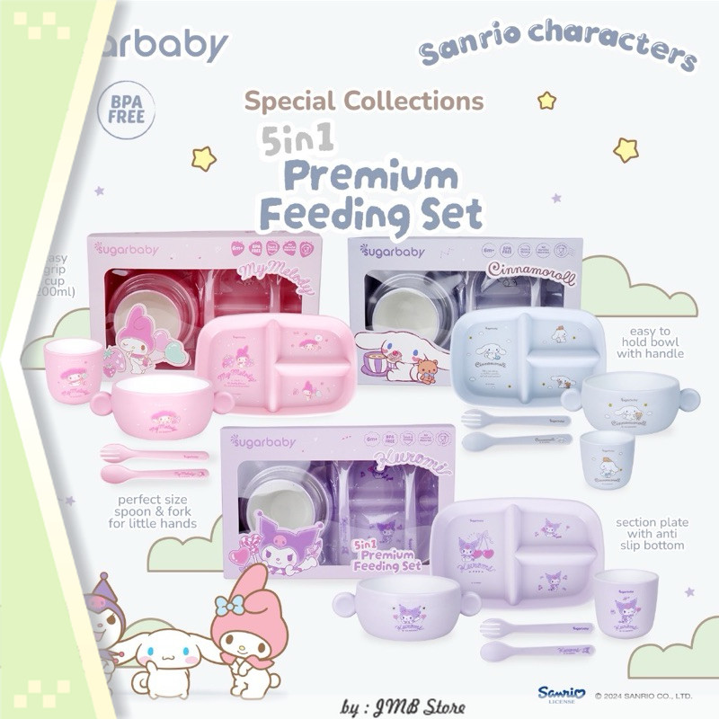 Perlengkapan bayi murah lengkap / Makassar! Sugarbaby 5in1 Premium Feeding Set Sanrio Collection/Set