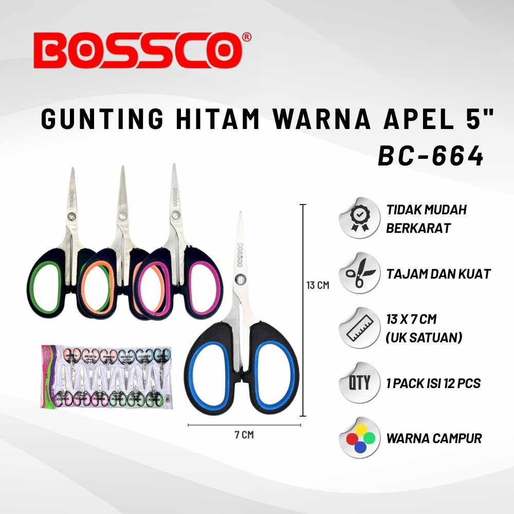

1 lembar (12 pcs) Gunting Scissors BOSSCO B-664 5 inch