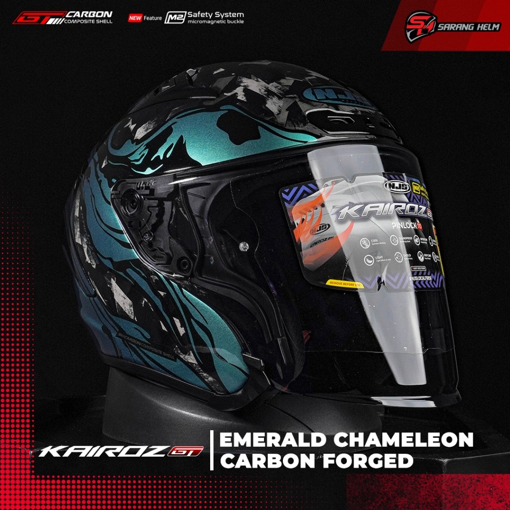 NJS Kairoz GT Carbon Nebulasky Emerald (FREE PINLOCK) - Half Face | GT Series | GT Carbon | Carbon |