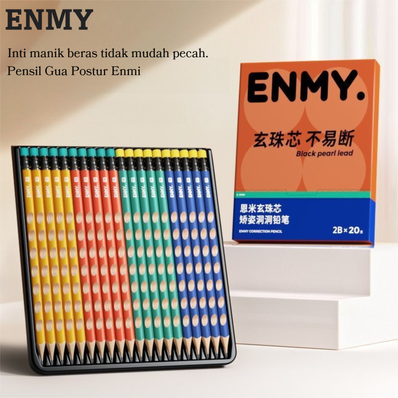 

ENMY Graphite Pencil HB 2B Isi 20 PCS/Box Desain Segitiga Ergonomis