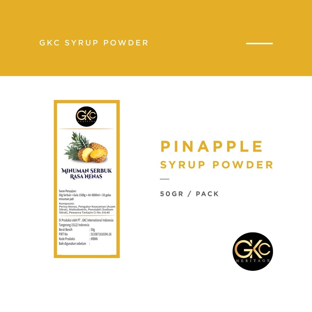 

GKC Heritage Sirup Bubuk Konsentrat Minuman Nanas HALAL 50 Gram Pineapple Pine Apple Powder Syrup