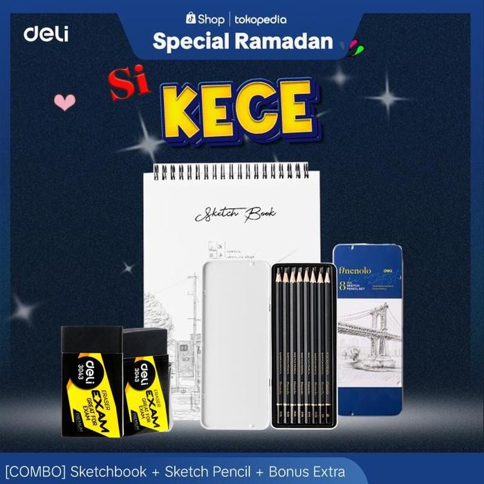 

[SI KECE] Deli Combo Buku Gambar B5 Vertikal Jilid Spiral + Deli School Eraser + Deli Sketch Pencil Set Alat Sekolah - Combo SiKece