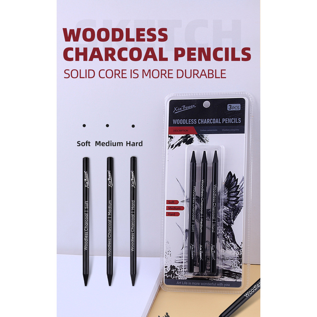 

3pcs Woodless Graphite Pencils Set Soft Medium Hard Sket Drawing Black arcoal Pencils Art Supplies for Artists Students