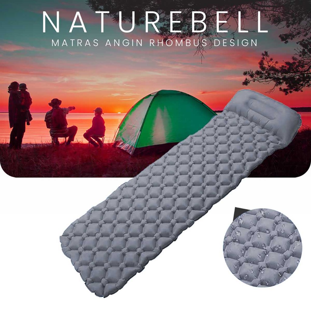Matras Angin Camping Lipat Waterproof dengan Bantal & Katup Ganda Portable