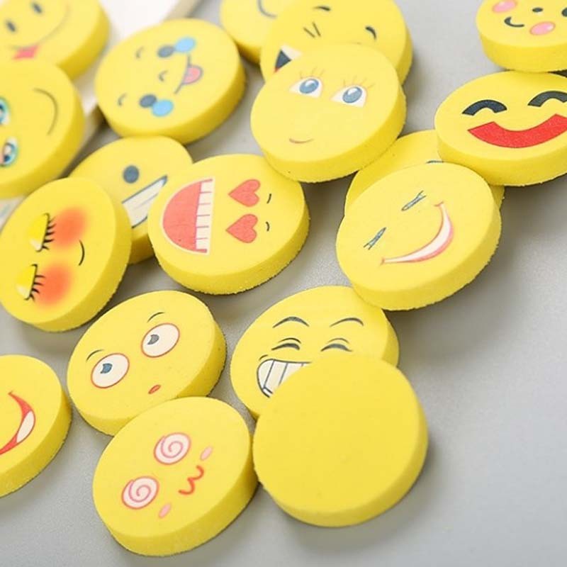 

33pcs Round Shape Smiling Face Rubber Earsers School Stationery Novelty Pencil Eraser Office Accessories Kids Learning Supplies