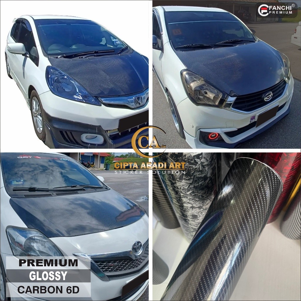 Stiker Skotlet Mobil Carbon 6D Full Kap Mesin Jazz Ayla Brio Avanza Calya Premium Glossy