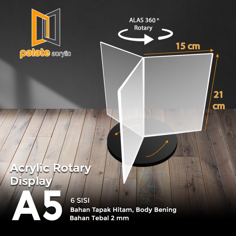 

New Akrilik Display Putar / Stand Brosur Meja Putar A5 6 Sisi BintangPremium