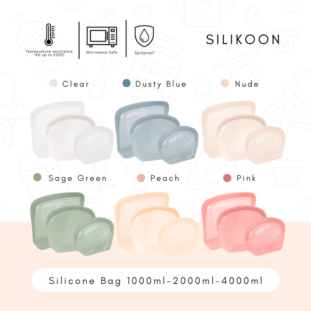 New SILIKOON Premium Silicone Bag Bundle Small 1000ml + Medium 2000ml + Large 4000ml Pouch Food Grad