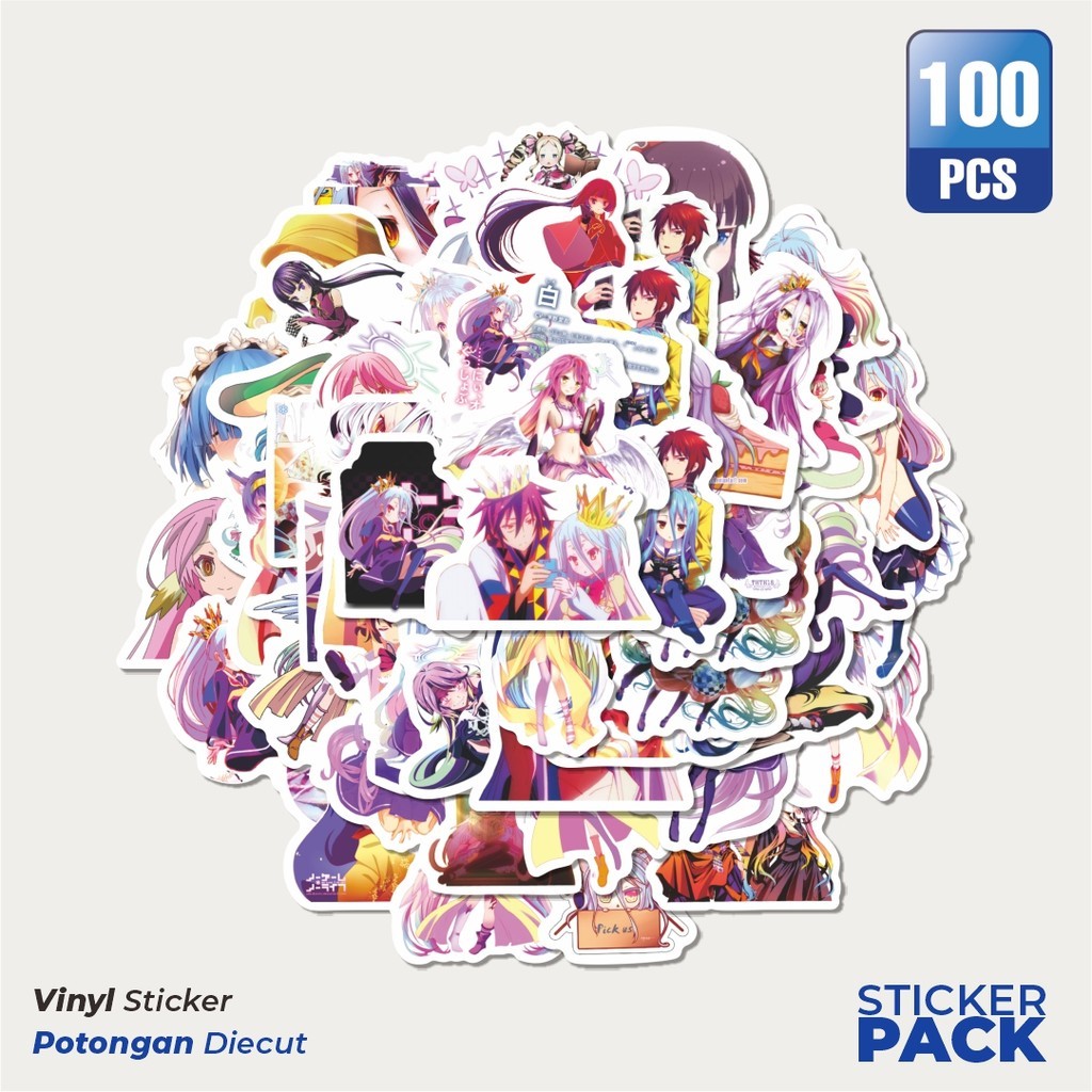 

100 PCS STIKER Anime No Game No Life [Nōgēmu Nōraifu] Waterproof Aesthetic- Untuk Laptop, Motor, dan Helm - Paper Stationery Pack