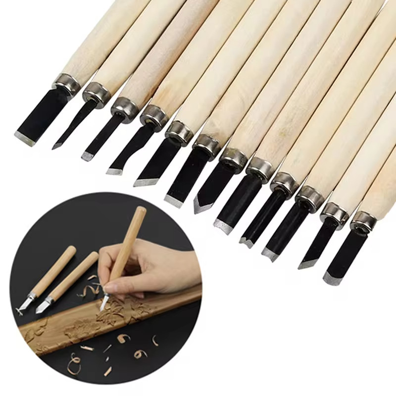 

Galacok12pcs Wood Carving Chisels Knife For Basic Wood Cut DIY Tools and Detailed Woodworking Gouges Hand Tools GYH