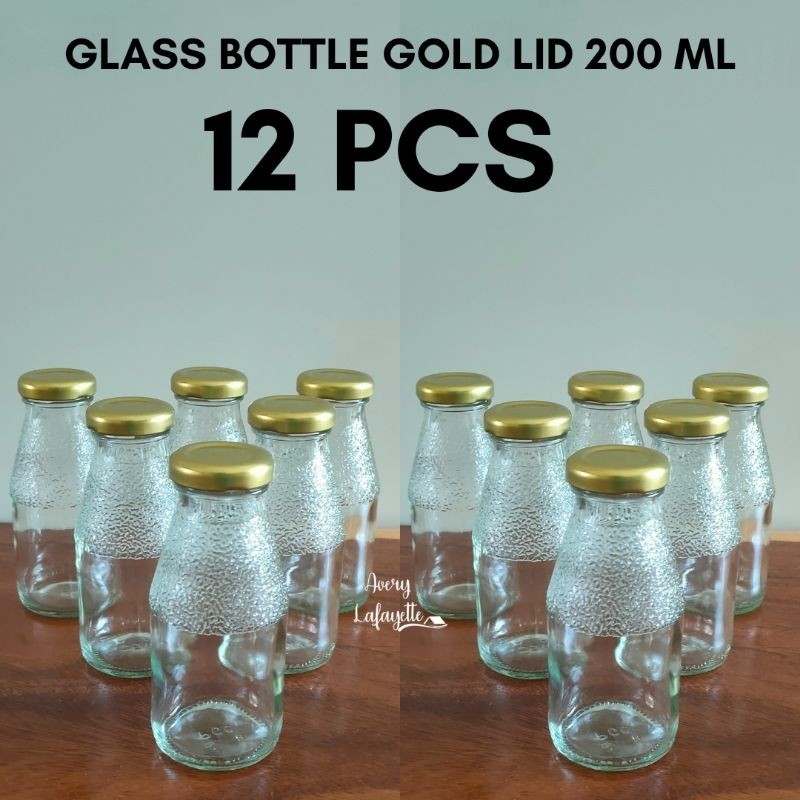 

[12 PCS] Botol Kaca Tutup Warna Emas (200 ml)