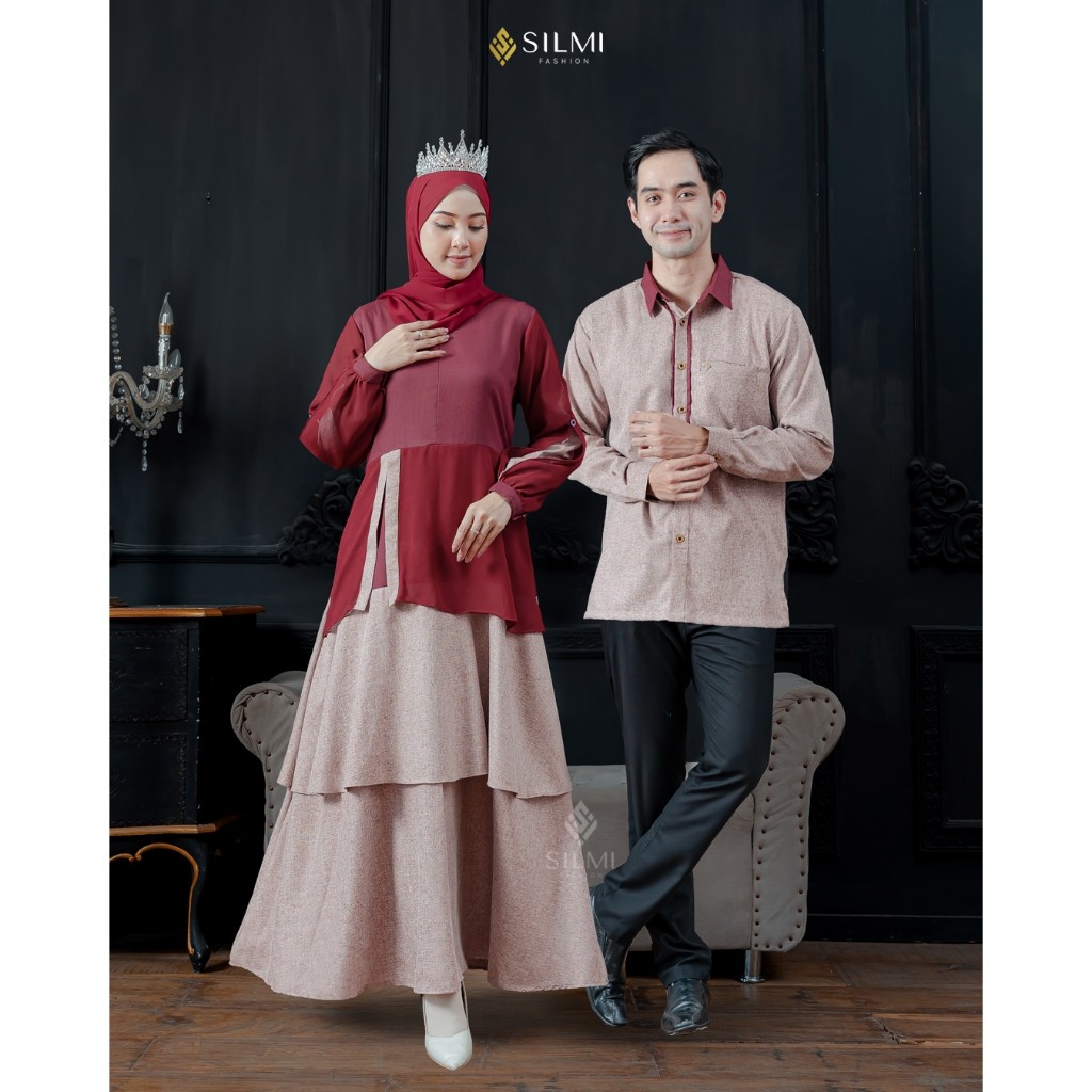 D3 Griya Naura - Gamis Keluarga Elegan Kekinian - Silmi Inggar Family Red Cherry - Gamis Set Couple 