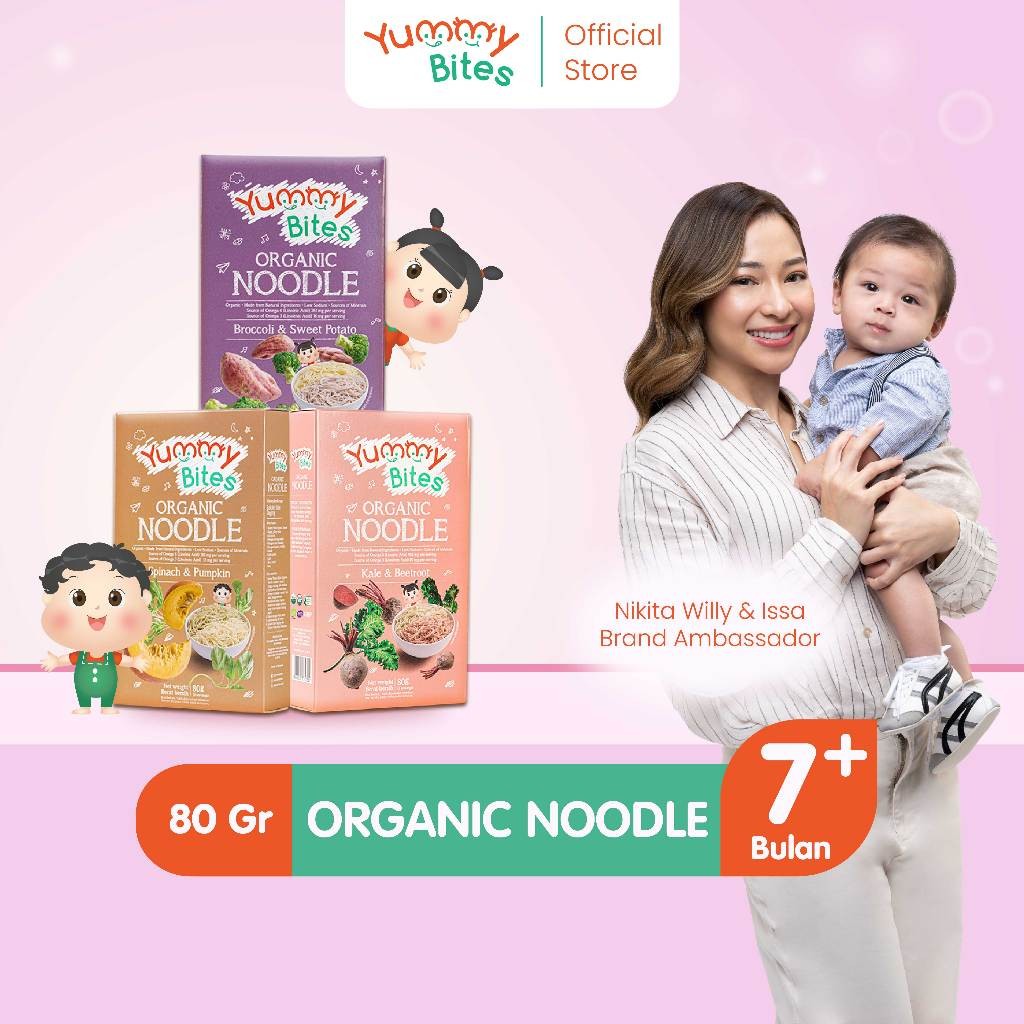 YUMMY BITES Organic Noodle | Makanan Bahan Mie BB Booster Snack Mpasi Anak Bayi 7 8 9 10 11 12 Bulan