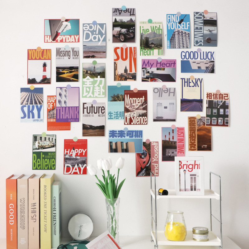 

Ins Scenery Along The Way English Postcards Aesthetic Decorative Card Room Background Wall Photo Props 30 Sheets Free Sticker